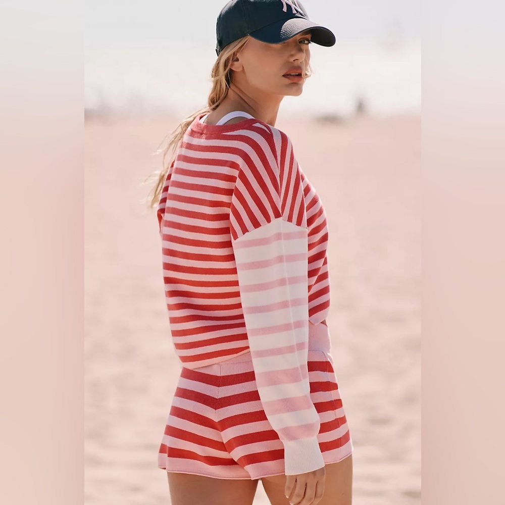 Anthropologie Daily Practice Sweater Cropped Mixed Striped Pullover M Playful